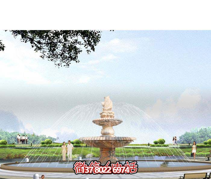 精美漢白玉噴泉，石雕鯉魚雕塑擺放