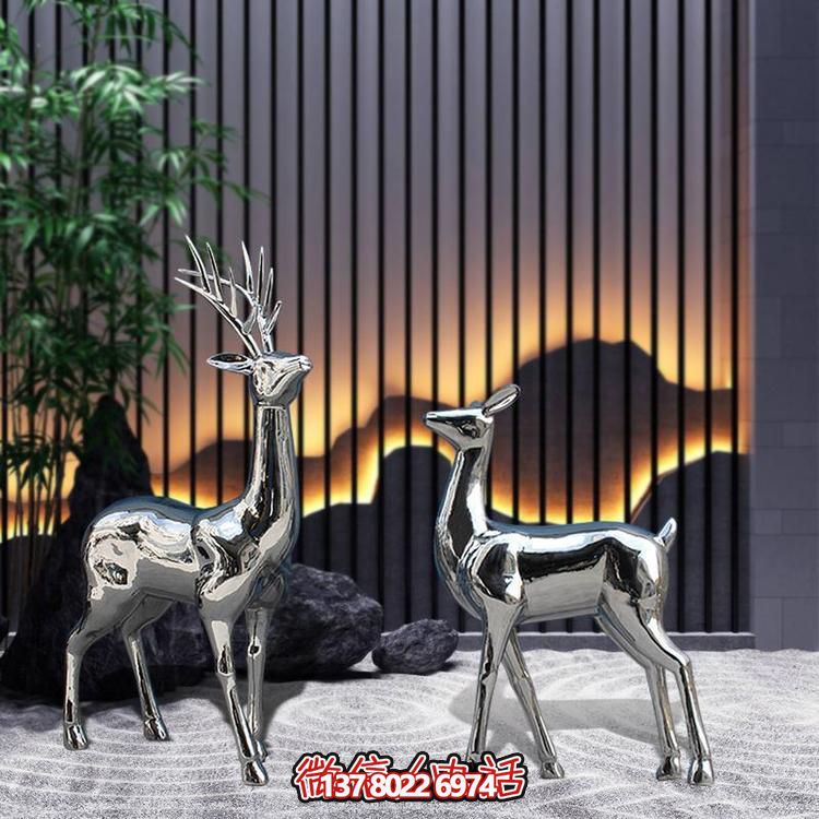 不銹鋼梅花鹿雕塑，藝術抽象精美戶外景觀裝飾