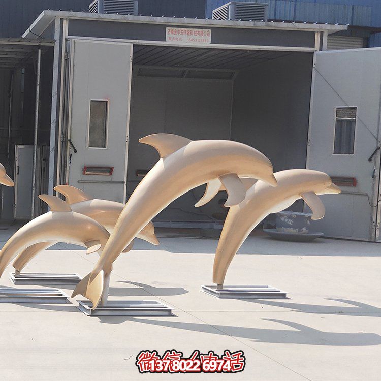 高端不銹鋼海豚雕塑，為售樓部門口增添完美視覺