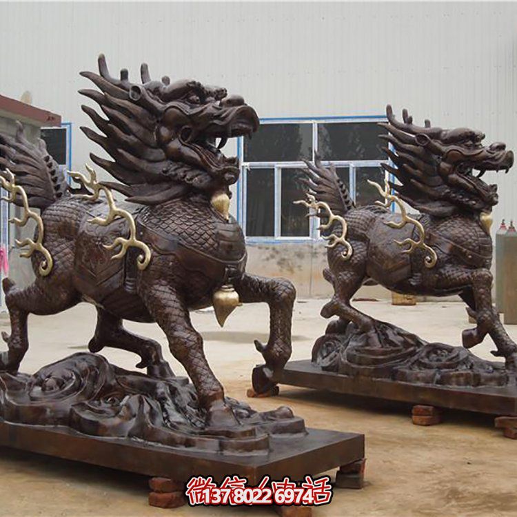 大型銅雕麒麟擺件，裝點(diǎn)庭院門口別墅