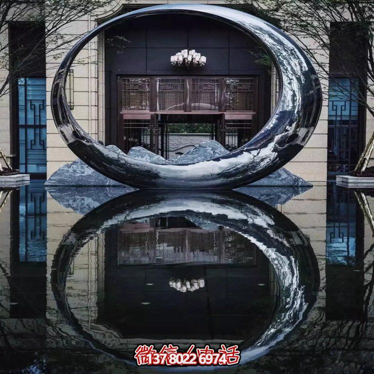 不銹鋼水景圓環(huán)雕塑——售樓部精致創(chuàng)意鏡面裝飾
