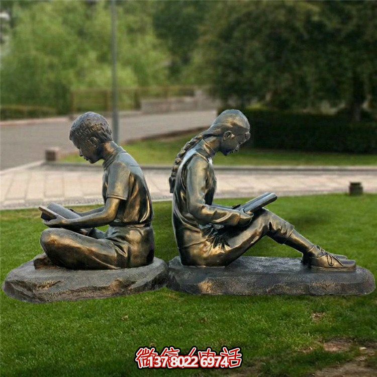 銅雕戶外園林校園看書人物擺件
