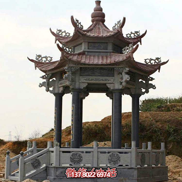 古典風(fēng)格二層涼亭，青石雕刻仿古園林戶外擺放