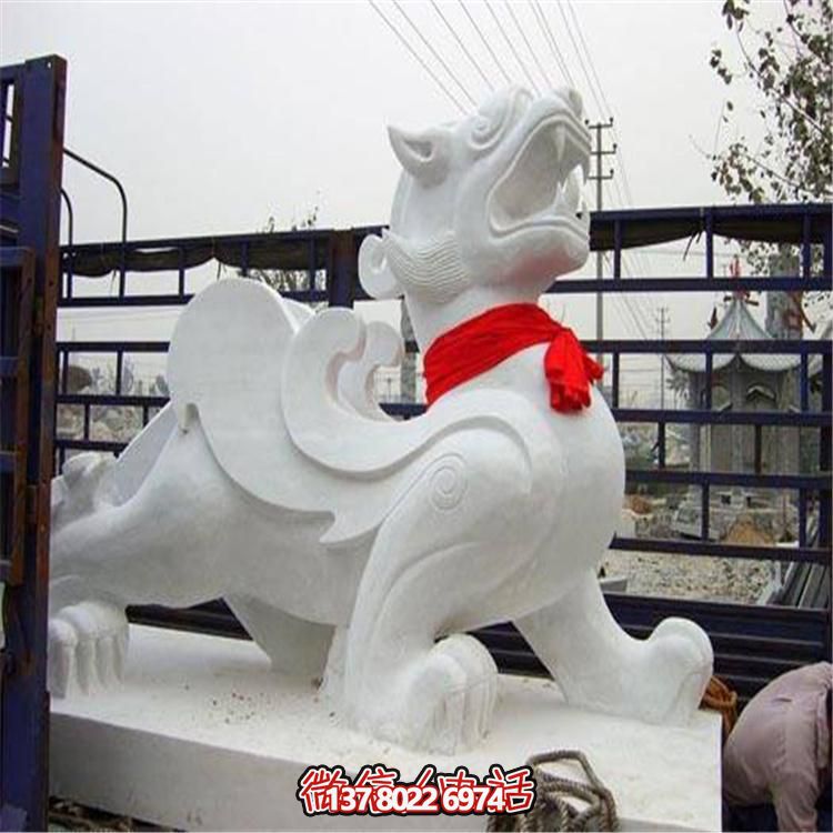 大理石石雕麒麟，古典庭院裝飾精美大型雕塑