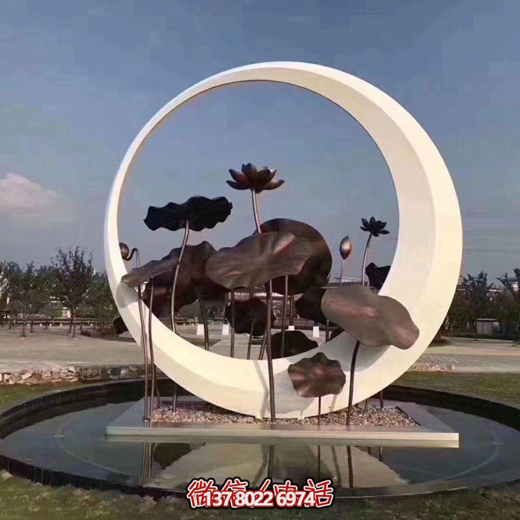 地產(chǎn)廣場不銹鋼創(chuàng)意荷葉戶外園林圓環(huán)雕塑