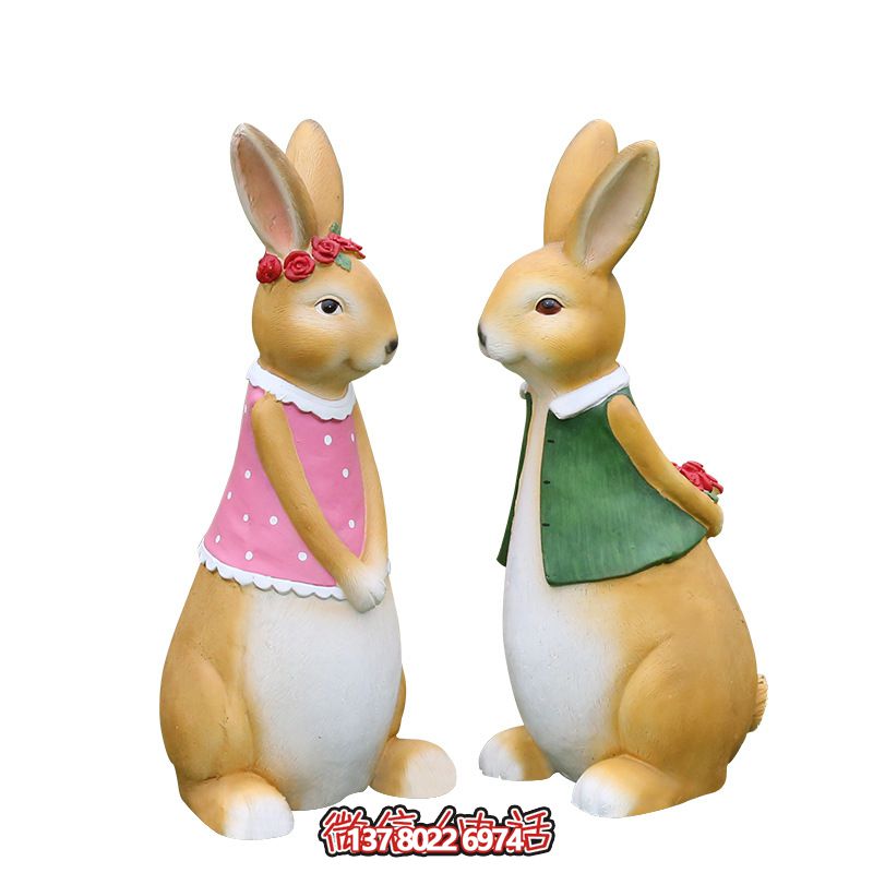 室內(nèi)一對(duì)樹脂彩繪兔子雕塑 室內(nèi)一對(duì)樹脂彩繪兔子雕塑