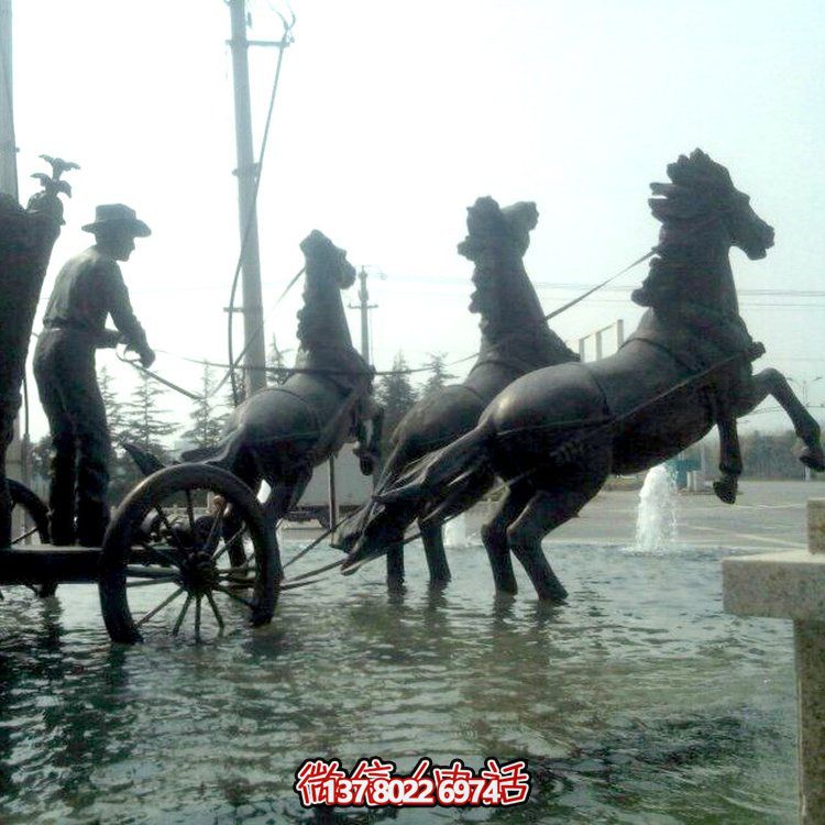 戶外園林景觀玻璃鋼仿銅馬車(chē)景觀雕塑