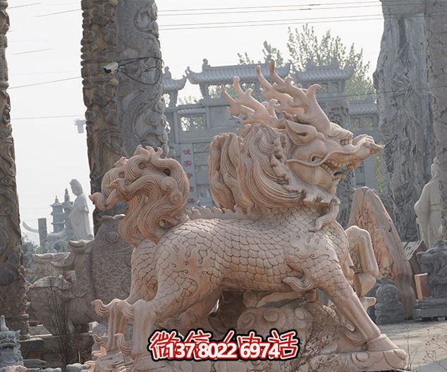 景區(qū)大型動物景觀石雕麒麟雕塑 景區(qū)大型動物景觀石雕麒麟雕塑